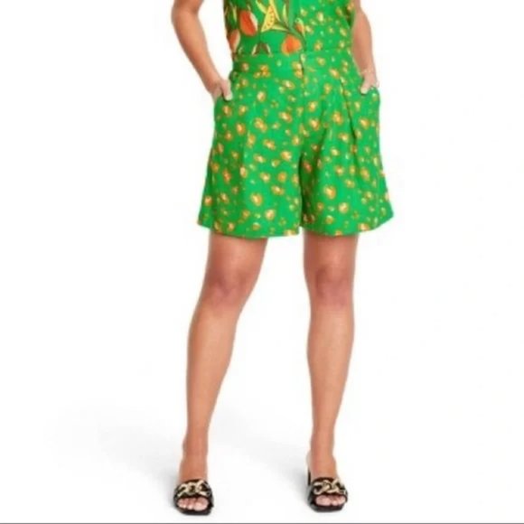 Tabitha Brown For Target Shorts Linen Blend Green Leopard Print Womens Size L - Picture 1 of 5